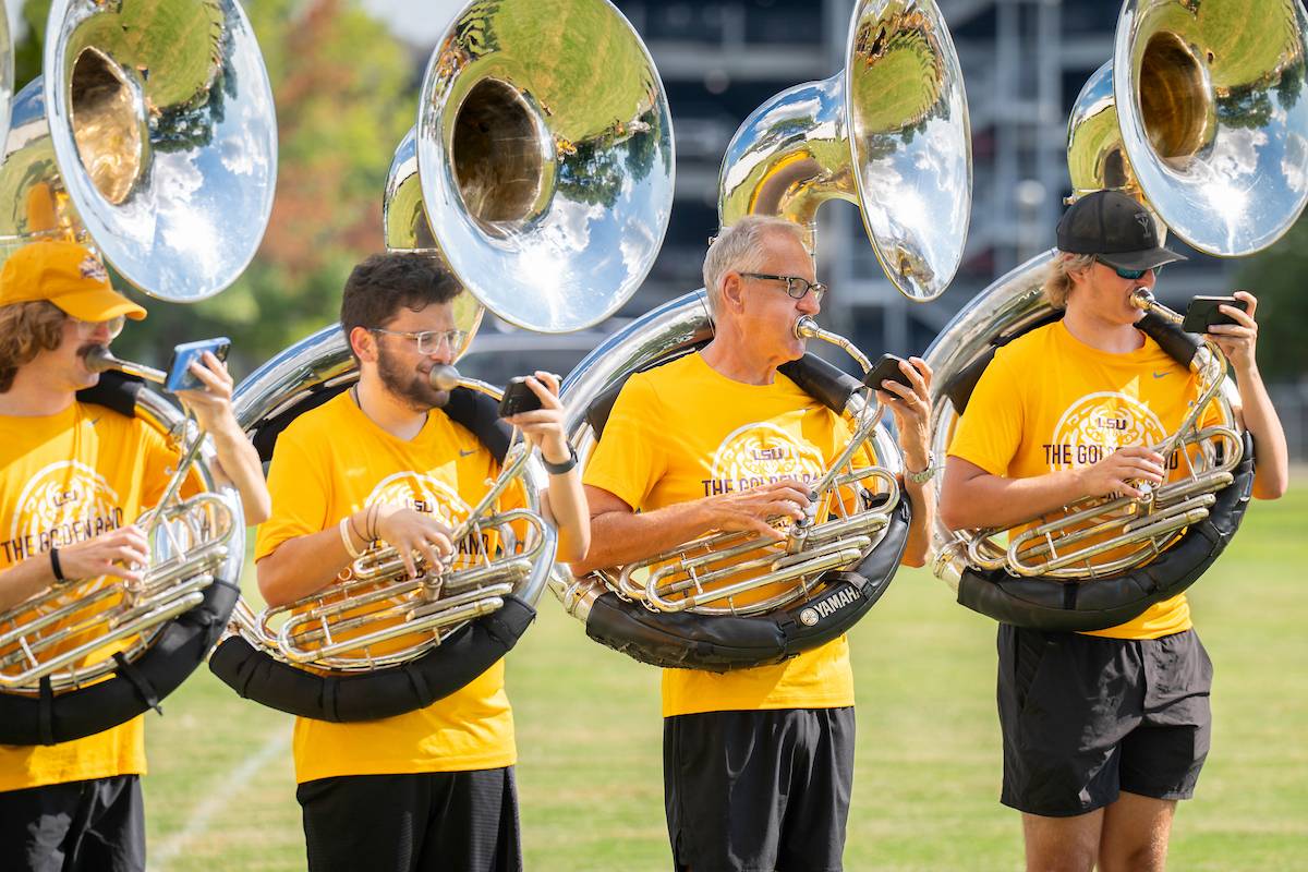 Kent Broussard practices with the Tiger band Kent Broussard practices with the band