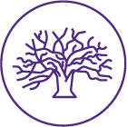 increased opportunities A purple outline of a tree with bare branches inside a circle on a white background.