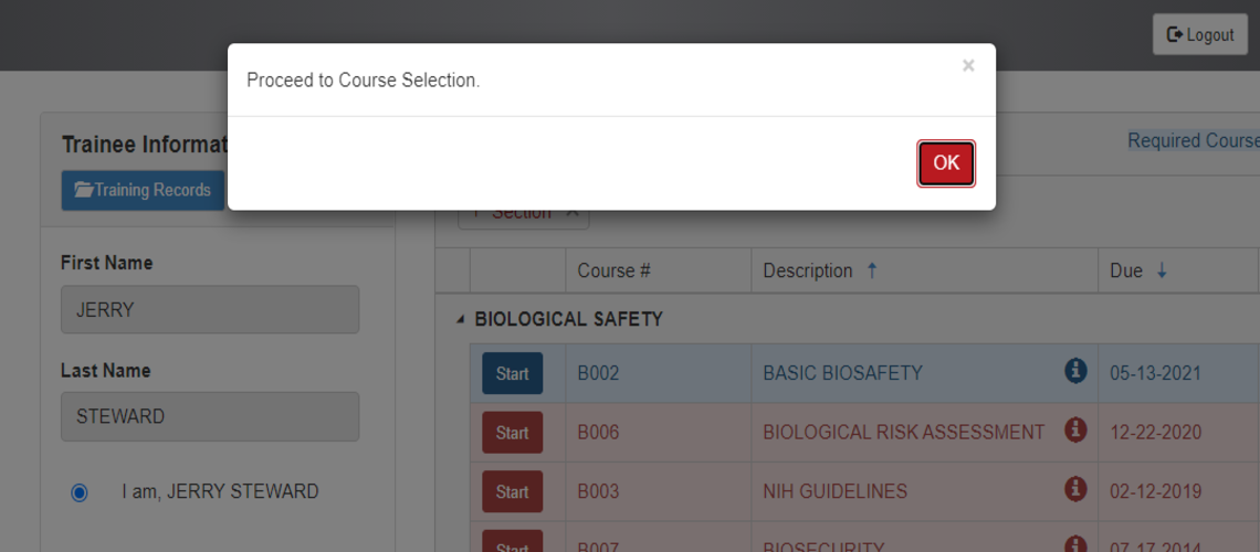 Selection of a course