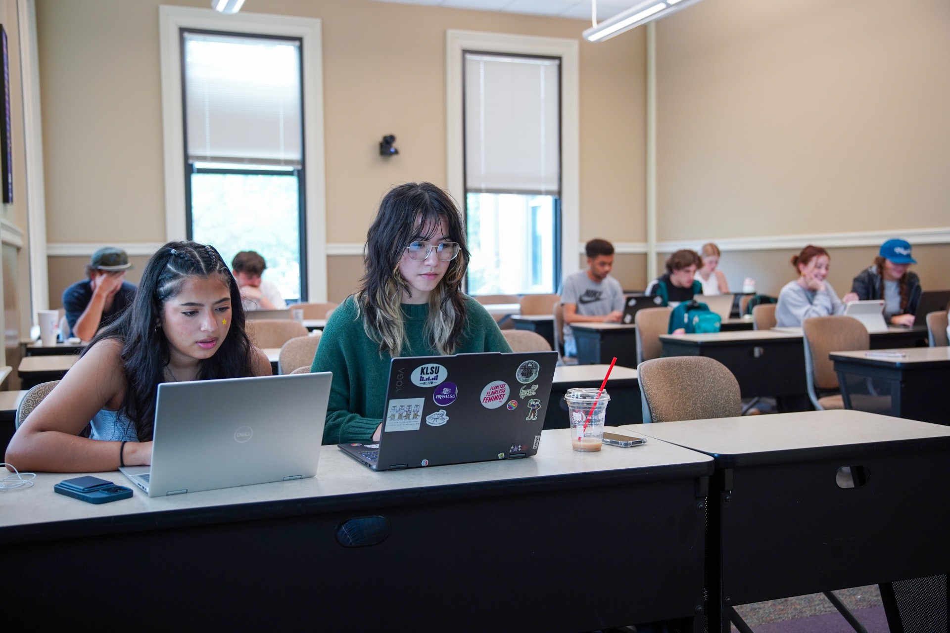 Students in a Journalism Building classroom