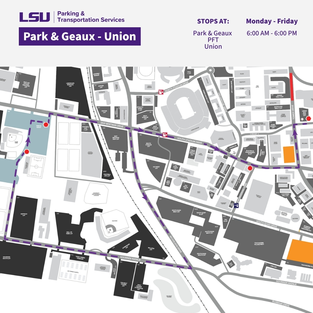 park and geaux union route map
